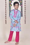 Buy_JILMIL DREAMWEAR_Blue Cotton Silk Printed Floral Lotus Stem Kurta With Pant _at_Aza_Fashions