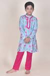 JILMIL DREAMWEAR_Blue Cotton Silk Printed Floral Lotus Stem Kurta With Pant _Online_at_Aza_Fashions