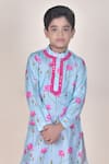 Buy_JILMIL DREAMWEAR_Blue Cotton Silk Printed Floral Lotus Stem Kurta With Pant _Online_at_Aza_Fashions