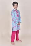 Shop_JILMIL DREAMWEAR_Blue Cotton Silk Printed Floral Lotus Stem Kurta With Pant _Online_at_Aza_Fashions