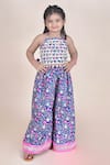 JILMIL DREAMWEAR_Blue Cotton Silk Printed Floral Cowrie Shell Embellished Top With Palazzo _Online_at_Aza_Fashions