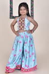 Buy_JILMIL DREAMWEAR_Blue Cotton Silk Printed Floral Lotus Top With Palazzo _at_Aza_Fashions