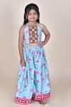 JILMIL DREAMWEAR_Blue Cotton Silk Printed Floral Lotus Top With Palazzo _Online_at_Aza_Fashions