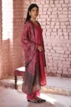 Shop_Karaj Jaipur_Pink Chanderi Sequins V-neck Plain A-line Kurta Pant Set _Online_at_Aza_Fashions
