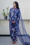 Buy Gulabo Jaipur Blue Muslin Sequins Split V-neck Muskan Floral Print Kurta Pant Set at Aza Fashions Buy_Gulabo Jaipur_Blue Muslin Sequins Split V-neck Muskan Floral Print Kurta Pant Set_at_Aza_Fashions