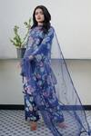 Shop Gulabo Jaipur Blue Muslin Sequins Split V-neck Muskan Floral Print Kurta Pant Set at Aza Fashions Shop_Gulabo Jaipur_Blue Muslin Sequins Split V-neck Muskan Floral Print Kurta Pant Set_at_Aza_Fashions