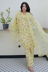 Buy Gulabo Jaipur Yellow Muslin Sequins Split V-neck Muskan Floral Blossom Print Kurta Pant Set at Aza Fashions Buy_Gulabo Jaipur_Yellow Muslin Sequins Split V-neck Muskan Floral Blossom Print Kurta Pant Set_at_Aza_Fashions