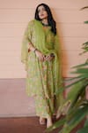 Buy_Gulabo Jaipur_Green Muslin Printed Floral Notched Meer Kurta Pant Set_at_Aza_Fashions