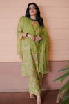 Gulabo Jaipur_Green Muslin Printed Floral Notched Meer Kurta Pant Set_Online_at_Aza_Fashions