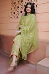 Gulabo Jaipur_Green Muslin Printed Floral Notched Meer Kurta Pant Set_at_Aza_Fashions