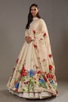 Buy_Rohit Bal_Ivory Silk, Chanderi, Cotton Embroidery Round Neck Roseate Print Anarkali Set _at_Aza_Fashions
