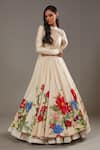 Buy_Rohit Bal_Ivory Silk, Chanderi, Cotton Embroidery Round Neck Roseate Print Anarkali Set _Online_at_Aza_Fashions