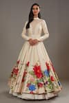 Shop_Rohit Bal_Ivory Silk, Chanderi, Cotton Embroidery Round Neck Roseate Print Anarkali Set _Online_at_Aza_Fashions