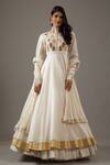 Buy_Rohit Bal_Ivory Silk Chanderi Embroidery Roseate Bloom High Neck Anarkali Set _at_Aza_Fashions