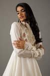 Rohit Bal_Ivory Silk Chanderi Embroidery Roseate Bloom High Neck Anarkali Set _Online_at_Aza_Fashions