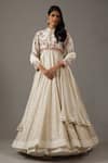 Buy_Rohit Bal_Ivory Silk Chanderi Dahlia Bloom Banasai Jaal Embroidered Anarkali Set _at_Aza_Fashions