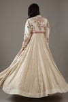 Shop_Rohit Bal_Ivory Silk Chanderi Dahlia Bloom Banasai Jaal Embroidered Anarkali Set _at_Aza_Fashions