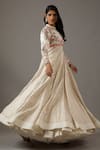 Shop_Rohit Bal_Ivory Silk Chanderi Dahlia Bloom Banasai Jaal Embroidered Anarkali Set _Online_at_Aza_Fashions