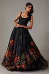 Buy_Rohit Bal_Black Chanderi Musk Rose Print Anarkali Set _Online_at_Aza_Fashions