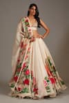 Buy_Rohit Bal_Ivory Organza Print Botanical Floral Embellished Bridal Lehenga Set  _at_Aza_Fashions