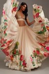 Buy_Rohit Bal_Ivory Organza Print Botanical Floral Embellished Bridal Lehenga Set  _Online_at_Aza_Fashions