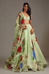 Buy_Rohit Bal_Green Organza Print Botanical Floral Petunia Lehenga Blouse Set  _at_Aza_Fashions