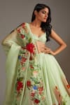 Rohit Bal_Green Organza Print Botanical Floral Petunia Lehenga Blouse Set  _Online_at_Aza_Fashions