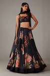 Buy_Rohit Bal_Black Modal Musk Rose Bloom Print Lehenga Blouse Set _at_Aza_Fashions