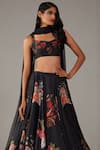 Rohit Bal_Black Modal Musk Rose Bloom Print Lehenga Blouse Set _Online_at_Aza_Fashions