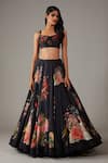 Buy_Rohit Bal_Black Modal Musk Rose Bloom Print Lehenga Blouse Set _Online_at_Aza_Fashions