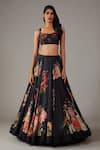 Shop_Rohit Bal_Black Modal Musk Rose Bloom Print Lehenga Blouse Set _Online_at_Aza_Fashions