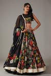 Buy_Rohit Bal_Black Organza Rose Shrub Print Lehenga Blouse Set _at_Aza_Fashions