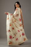 Shop_Rohit Bal_Ivory Silk Chanderi Printed Dahlia Saree With Unstitched Blouse Piece  _at_Aza_Fashions