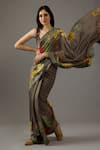 Buy_Rohit Bal_Grey Silk Chanderi Printed Bouquet Saree With Unstitched Blouse Piece  _Online_at_Aza_Fashions