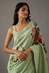 Rohit Bal_Green Silk Chanderi Printed Floral Cluster Saree With Unstitched Blouse Piece _Online_at_Aza_Fashions