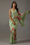 Buy_Rohit Bal_Green Silk Chanderi Printed Floral Cluster Saree With Unstitched Blouse Piece _Online_at_Aza_Fashions