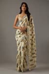 Buy_Rohit Bal_Ivory Silk Chanderi Printed Mughal Saree With Unstitched Blouse Piece  _at_Aza_Fashions