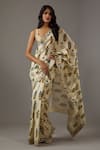 Buy_Rohit Bal_Ivory Silk Chanderi Printed Floral Mughal Saree With Unstitched Blouse Piece _Online_at_Aza_Fashions