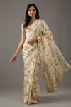 Buy_Rohit Bal_Ivory Silk Chanderi Persian Bloom Saree With Unstitched Blouse Piece  _at_Aza_Fashions