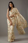 Buy_Rohit Bal_Ivory Silk Chanderi Persian Bloom Saree With Unstitched Blouse Piece  _Online_at_Aza_Fashions