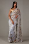 Buy_Rohit Bal_Blue Organza Embroidered Vine Saree With Unstitched Blouse Piece  _at_Aza_Fashions