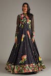 Shop_Rohit Bal_Black Silk Chnaderi Blossom Print Anarkali With Dupatta _Online_at_Aza_Fashions