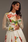 Rohit Bal_Ivory Silk Chanderi Printed Floral Blossom Anarkali With Dupatta  _Online_at_Aza_Fashions