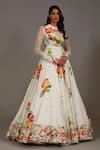 Buy_Rohit Bal_Ivory Silk Chanderi Printed Floral Blossom Anarkali With Dupatta  _Online_at_Aza_Fashions