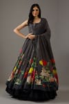 Buy_Rohit Bal_Black Silk Chanderi Floral Placement Print Anarkali Churidar Set _at_Aza_Fashions