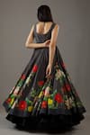 Shop_Rohit Bal_Black Silk Chanderi Floral Placement Print Anarkali Churidar Set _at_Aza_Fashions