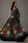 Buy_Rohit Bal_Black Silk Chanderi Floral Placement Print Anarkali Churidar Set _Online_at_Aza_Fashions