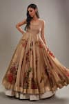 Rohit Bal_Beige Organza Garden Print Anarkali Churidar Set _Online_at_Aza_Fashions