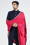 Shop_S&N by Shantnu Nikhil_Blue Faux Leather Bordered Stole _Online_at_Aza_Fashions