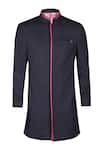 S&N By Shantnu Nikhil_Blue Lycra, Viscose, Polyester Metallic Thread Embroidered Nehru Collar Sherwani _Online_at_Aza_Fashions